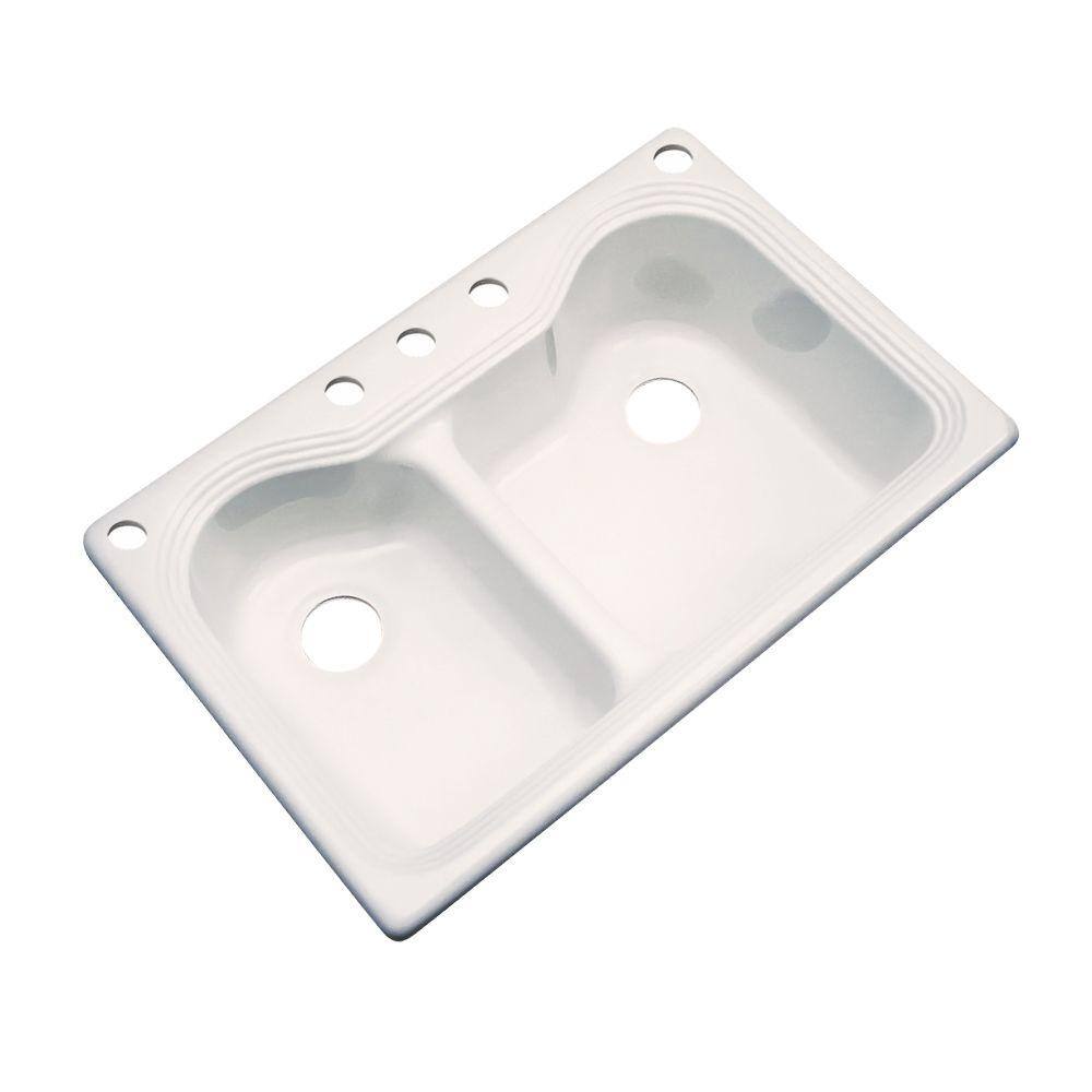 Thermocast Breckenridge Drop In Acrylic 33 In 5 Hole Double Bowl Kitchen Sink In Bone 46501