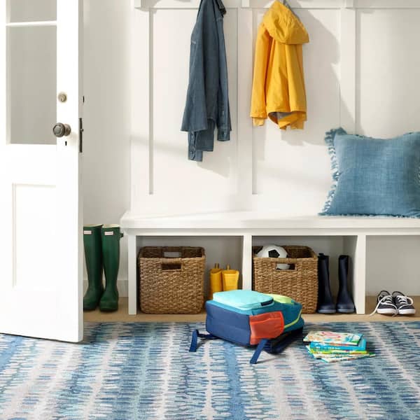 Paint Chip Machine Washable Blue 4 ft. x 6 ft. Indoor Area Rug