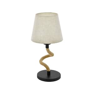 Rampside 5.75 in. W x 15.75 in. H 1-Light Black Table Lamp with Cream Brown Fabric Shade and Rope Body