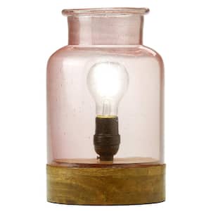 Solomon 10.5 in. Pink Seeded Glass Uplight Accent Table Lamp