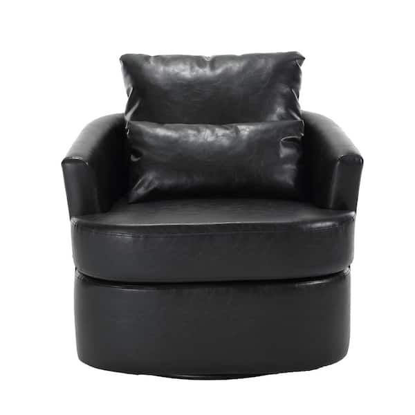Black PU Swivel Barrel Chair Accent Sofa Chair for Living Room