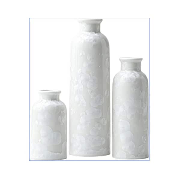 3 Pack White Crystalline Glaze Ceramic Vases Farmhouse Decor Gifts for Women