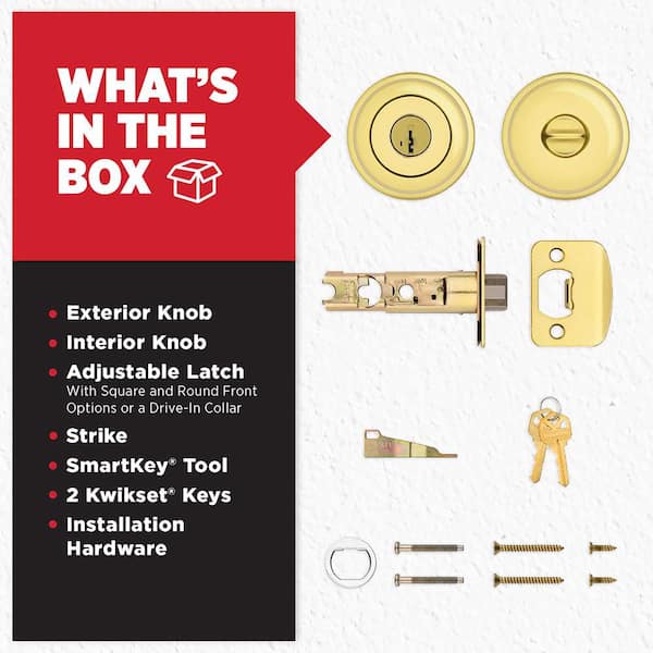 Kwikset Juno Polished Brass Entry Door Knob Featuring SmartKey