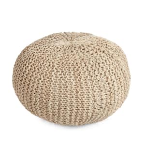 Apulia Natural Large Cable Knit Round Pouf