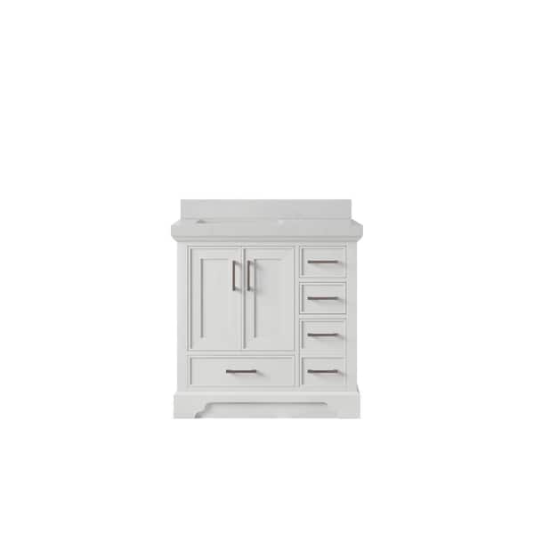 Willow Collections Charlotte 36 in. Left Offset Sink Freestanding White Bath Vanity with Carrara Qt. Top Unassembled