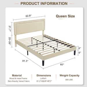 Upholstered Bed with Adjustable Headboard, No Box Spring Needed Platform Bed Frame, Bed Frame Beige Queen Bed