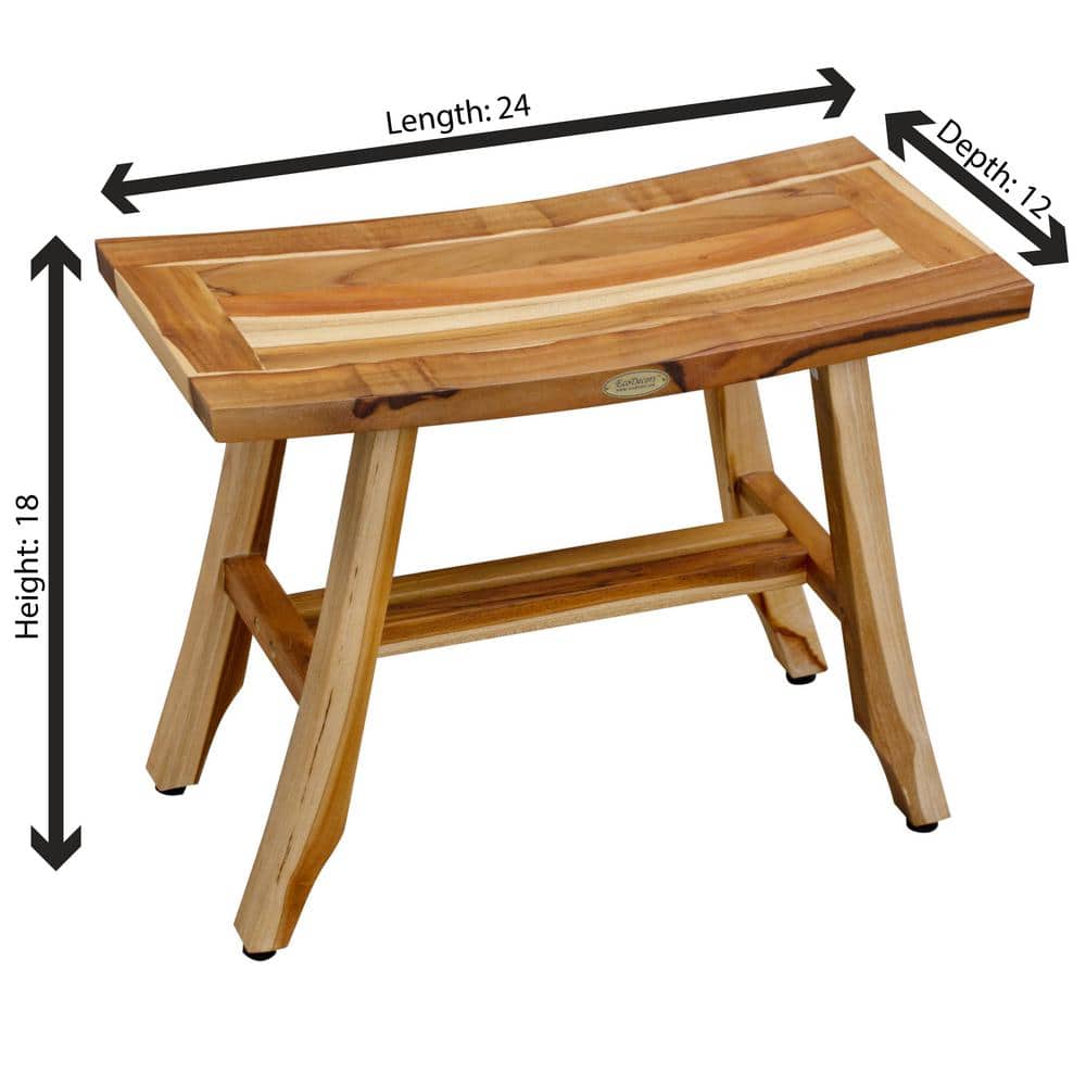 24" Teak Wood Shower Bench with Crossbar