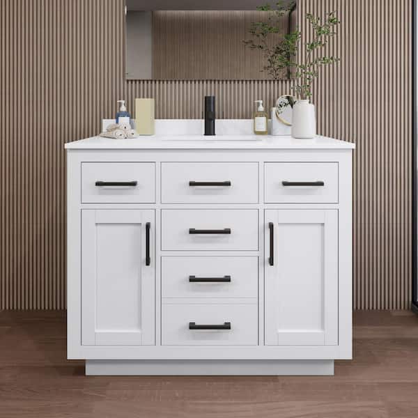 Wyndham Collection Beckett TK 42 in. W x 22 in. D x 35 in. H Single Bath Vanity in White with White Quartz Top
