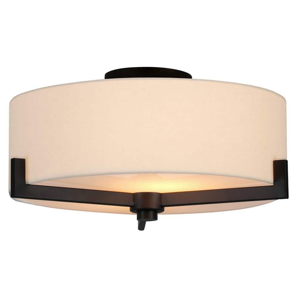 Blackened Bronze 17.63" Semi Flush Mount with Fabric Shade
