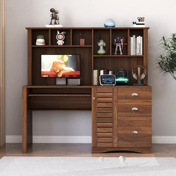Z-joyee 59.06 in. Rectangular Walnut Home Office Computer Desk