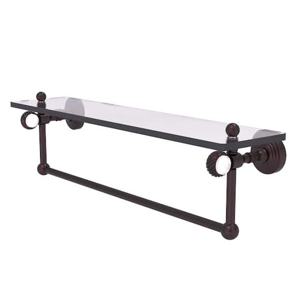 Allied Brass Pacific Grove 22 in. W x 6.4  in. H x 5.13 D Glass Rectangular Shelf in Antique Bronze with Towel Bar and Twist Accents