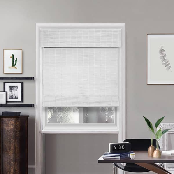 Chicology Cut-to-Size Belmon Ultra Pure White Cordless Light Filtering Bamboo Roman Shade 67.5 in. W x 72 in. L