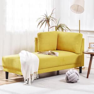 Yellow Polyester Upholstered Left Arm Facing Chaise Lounge with Removable Cushions