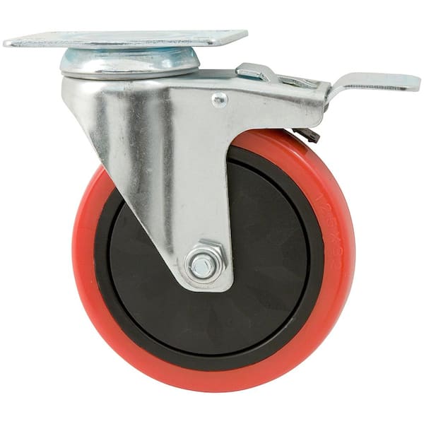 5 Inch Caster Wheels Swivel Plate Total Lock Brake on Red Polyurethane PU for sale online 