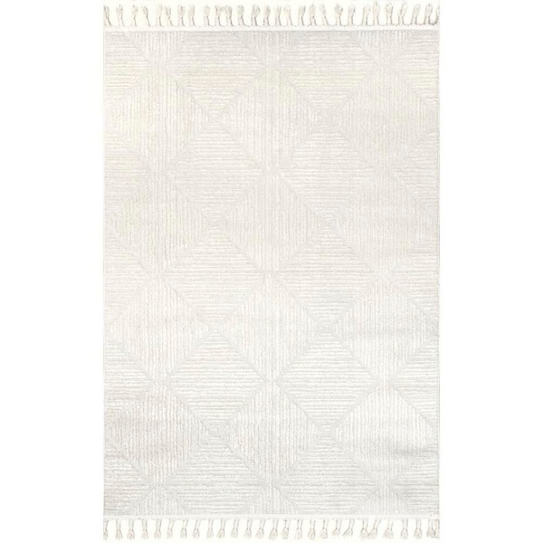 nuLOOM Kerry Ivory Doormat 3 ft. x 5 ft. Geometric Tasseled Area Rug