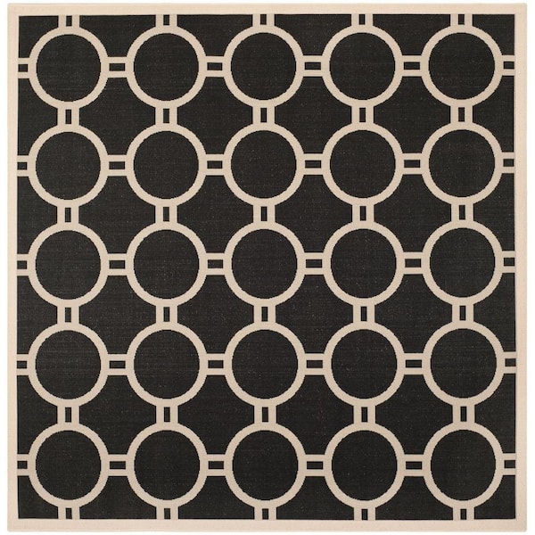SAFAVIEH Courtyard Black/Beige 8 ft. x 8 ft. Square Geometric Indoor/Outdoor Patio  Area Rug