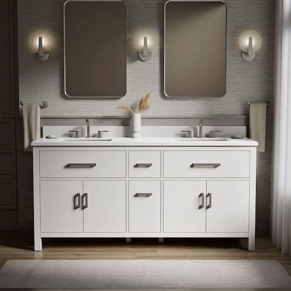 Kresla 73 in. Double Sink Freestanding White Bath Vanity with White Quartz Top Assembled