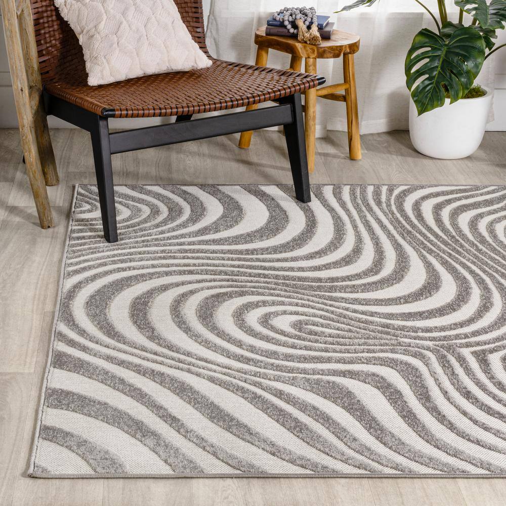 Gray and Ivory 8' x 10' Synthetic Striped Area Rug