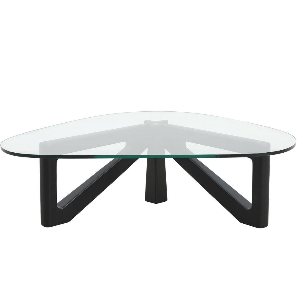 Mid-Century Modern Black Triangular Wood & Glass Coffee Table