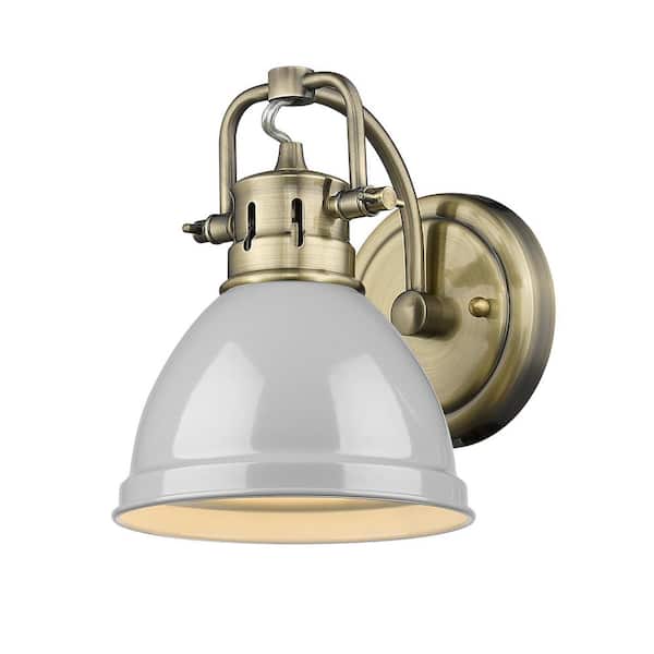 Golden Lighting Duncan Collection Aged Brass 1-Light Bath Sconce Light with Gray Shade