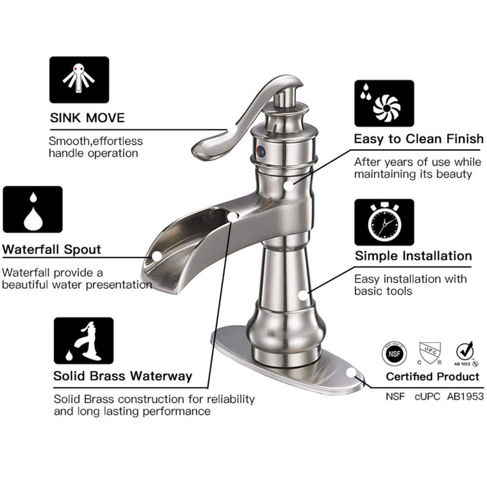 Brushed Nickel Single-Handle Waterfall Bathroom Faucet