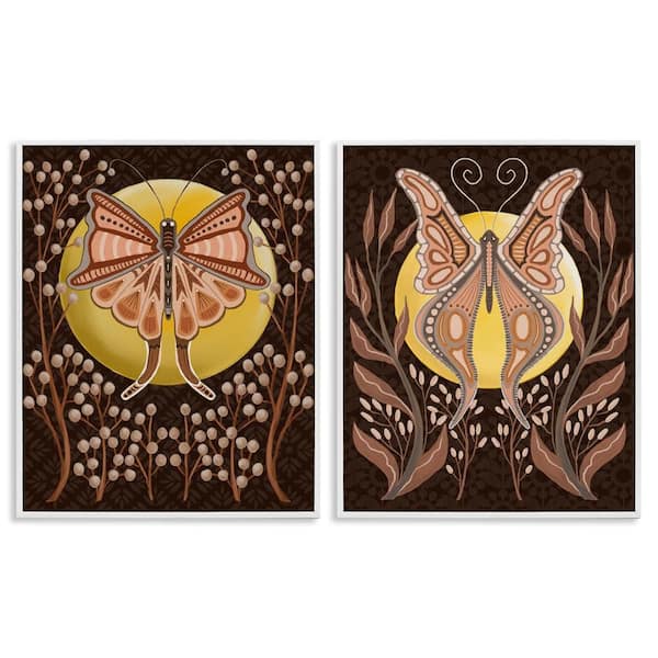 Stupell Industries Moth and Moons in Nature by Regina Moore 2 Pieces White Framed Animal Giclee Art Print 30 in. x 24 in.