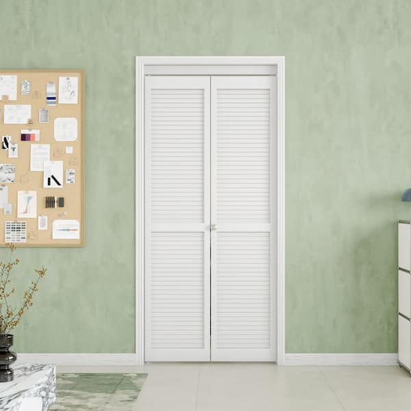 TENONER 36 in x 80 in Louver Bi-Fold Interior Door for Closet, MDF and PVC, White Folding Door for Wardrobe, including Hardware