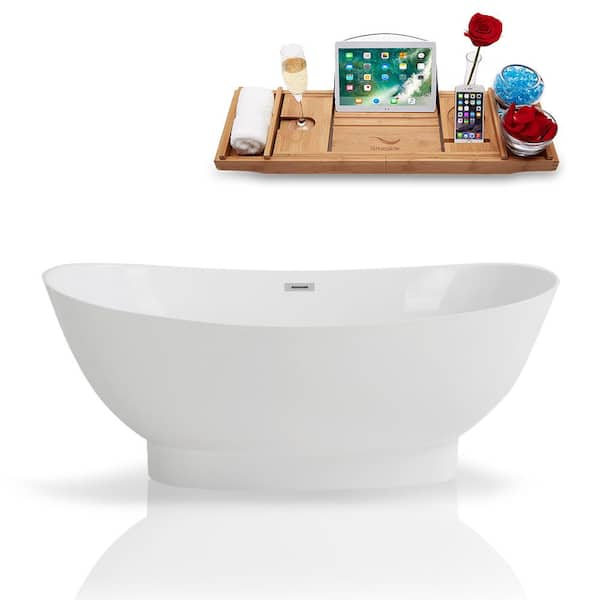 Streamline 67 in. Solid Surface Resin Flatbottom Non-Whirpool Bathtub in Glossy White