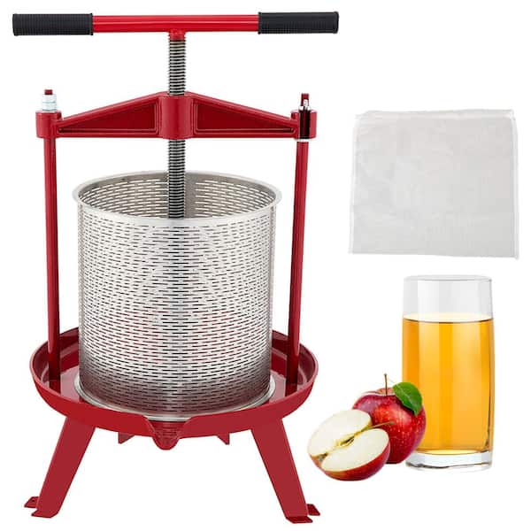 VEVOR Fruit Wine Press 1.3 Gal. Cast Iron Manual Grape Presser with Stainless Steel Hollow Basket T-Handle 0.1 in. Thick Plate