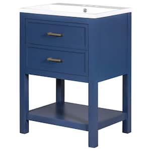 24 in. W x 18 in. D x 34 in. H Freestanding Bath Vanity in Blue with White Cultured Marble Top