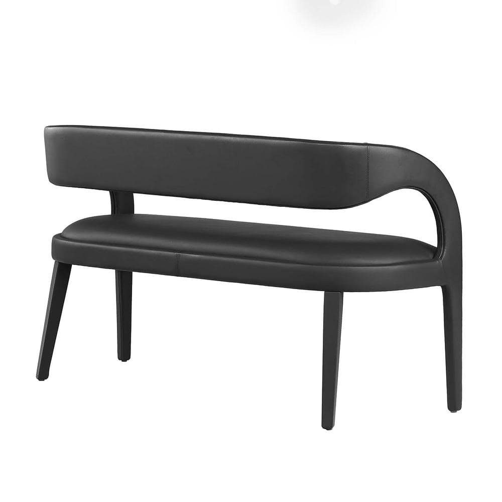 Pinnacle Black Vegan Leather Curved Back Accent Bench