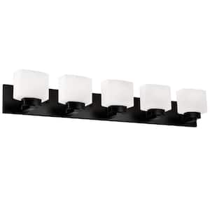 Dove Creek 40.17 in. 5-Light Matte Black Vanity Lights with Dimmable