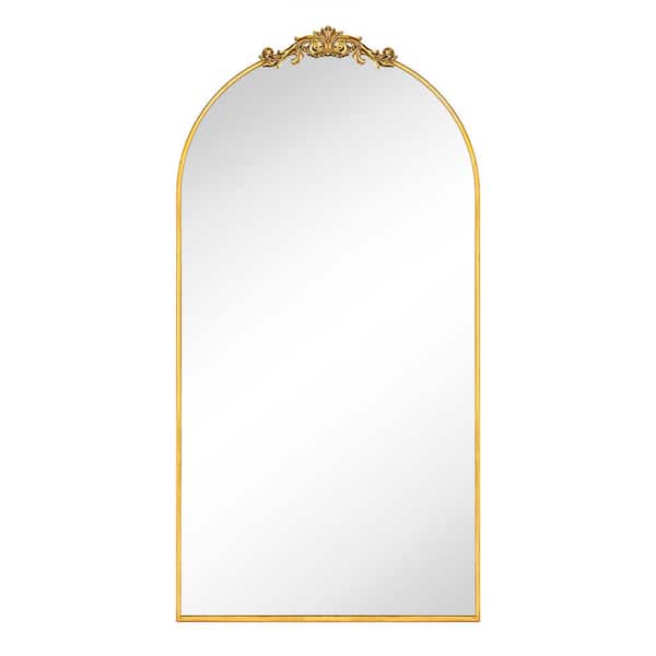 TEHOME Fetullah 30 in. W x 60 in. H Arched Stainless Steel Framed Wall Mounted Floor Mirror Bathroom Vanity Mirror in Gold Foil