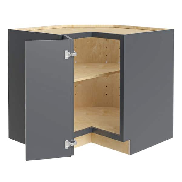 Newport 36 in. W x 24 in. D x 34.5 in. H Assembled Plywood Corner Easy Reach Base Kitchen Cabinet in Deep Onyx LH