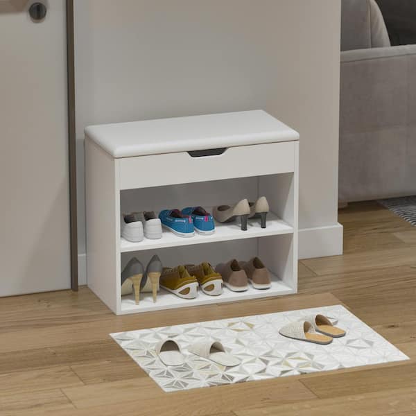 Shoes White Wood Shoe Storage Bench, 24 Pair Shoe Storage Cubby Bench