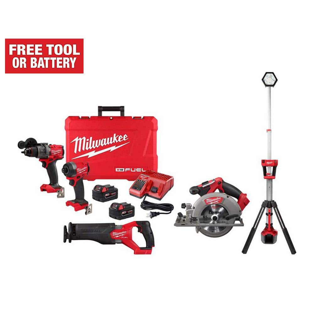 Milwaukee M18 FUEL 18-Volt Lithium Ion Brushless Cordless Combo Kit 4-Tool with ROCKET Dual Power Tower Light