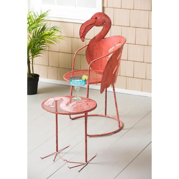 Evergreen Enterprises Metal Flamingo Chair and Side Table, Set of