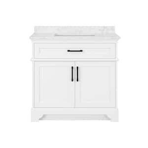 Cherrydale 36 in. W x 22 in. D x 34 in. H Single Sink Bath Vanity in White with White Engineered Marble Top