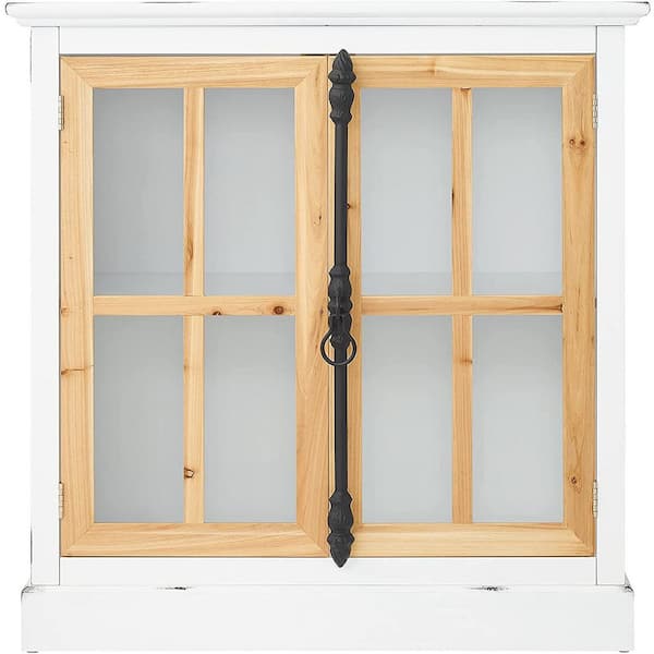 Unbranded 31.5-in W x 13.78-in D x 32.5-in H in White Plywood and Tempered Glass Ready to Assemble Floor Base Kitchen Cabinet