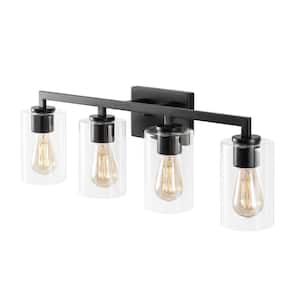 28.75 in. 4-Light Matte Black Vanity Light with Clear Glass Shade