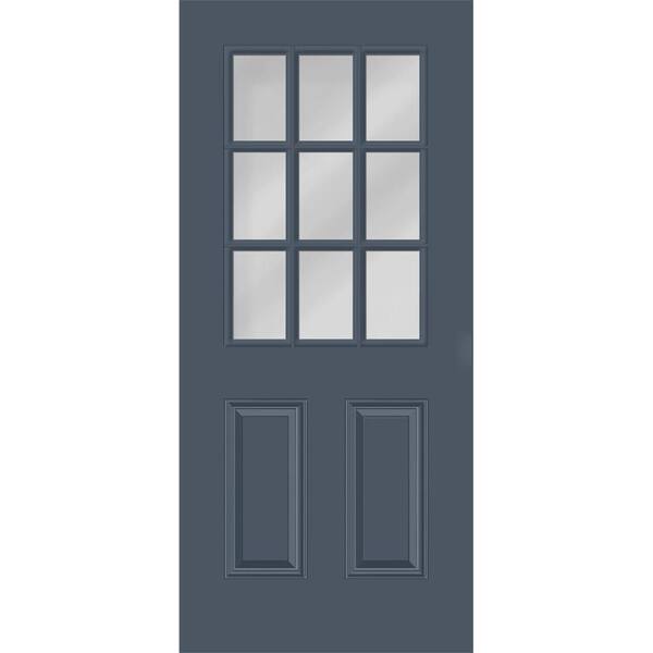 Reliant 32 in. x 80 in. Universal Handing 2P Half Lite 9L SDL Clear Glass Dark Denim Finish Fiberglass Front Door Slab