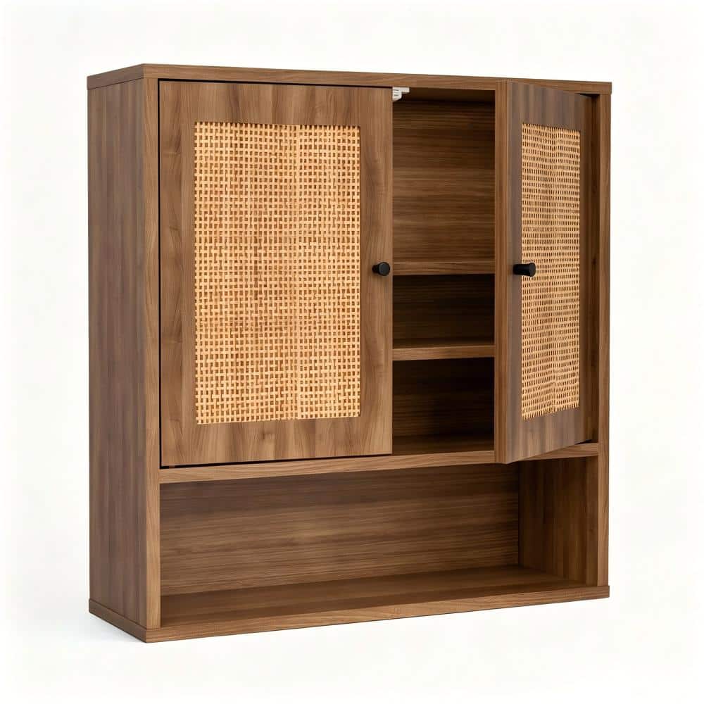 23.2 in. W x 24 in. H Brown Wall Mounted Medicine Cabinet without Mirror with Rattan Double Doors and 3 Tiers price history on PriceWatchPro