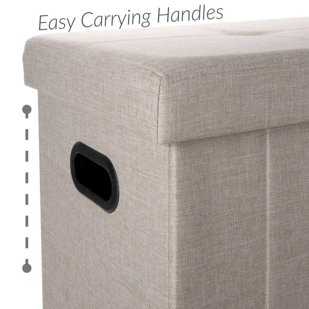 Off-White Polyester Collapsible Flip-Top Ottoman with Laundry Hamper