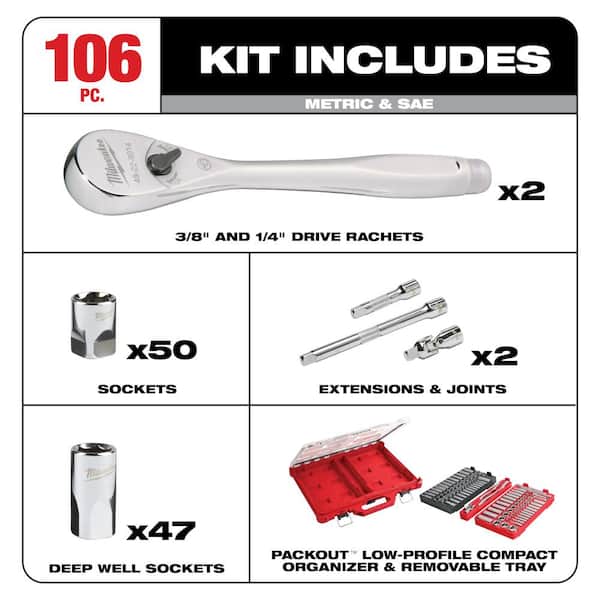 3/8 in. & 1/4 in. Drive SAE/Metric Ratchet w/Socket Set & 1/2 in. Drive Metric Impact Sockets w/PACKOUT Cases(137-Piece)