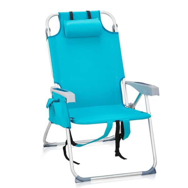 Bluish Aluminum Folding Backpack Beach Chair