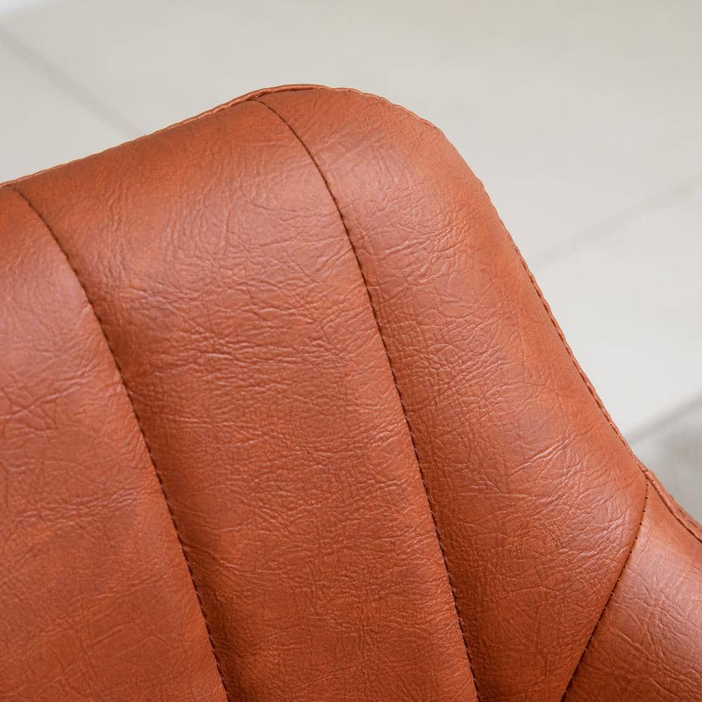 Adjustable Swivel Barstool in Brown Leather with Metal Base