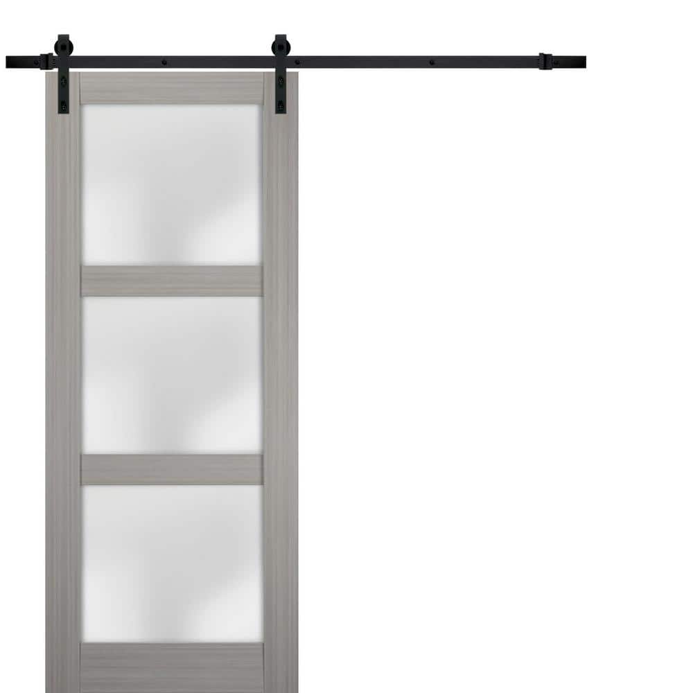 Assembly Required 36 in. x 80 in. 1-Panel Frosted Glass Gray Ash Solid Wood Sliding Barn Door with Hardware Kit price history on PriceWatchPro