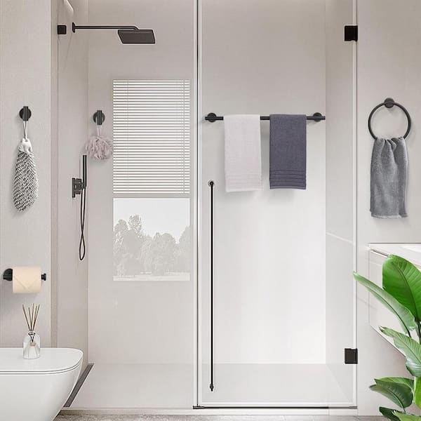 5-Piece Wall Mount Stainless Steel Bathroom Towel Rack Set in Matte Black