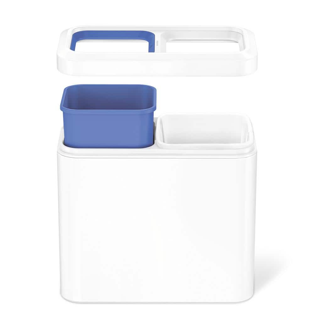White Stainless Steel Dual Compartment Slim Trash Can