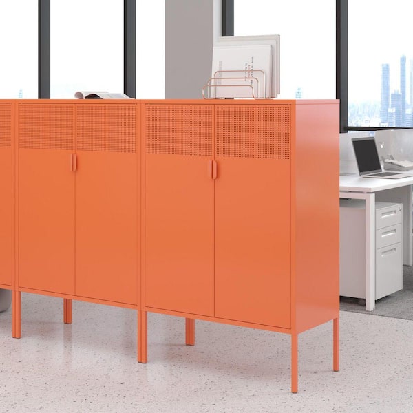 CSC DECOR INC Orange 3 Tier 47.24 in. H Metal Storage Cabinet with